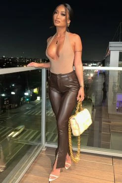 Fashion Nova Take Me Out Faux Leather Pant - Brown