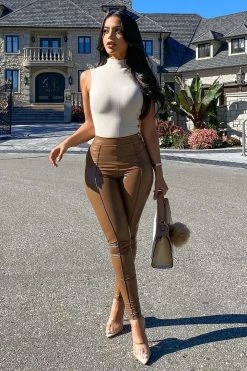 Fashion Nova Teyana Leather Like Leggings - Chocolate