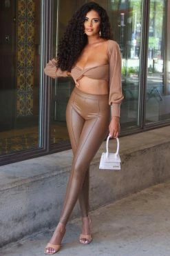 Fashion Nova Teyana Leather Like Leggings - Chocolate