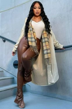 Fashion Nova Tie Me Down Faux Leather Pants - Chocolate