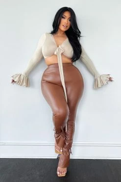 Fashion Nova Tie Me Down Faux Leather Pants - Chocolate