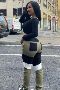 Fashion Nova Time To Go Color Block Jogger - Olive/combo Pants