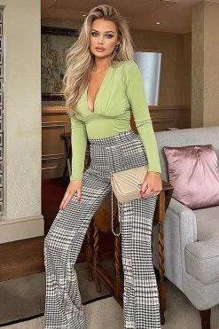 Fashion Nova Victoria High Waisted Dress Pant Mixed Plaid 35 - Brown Combo