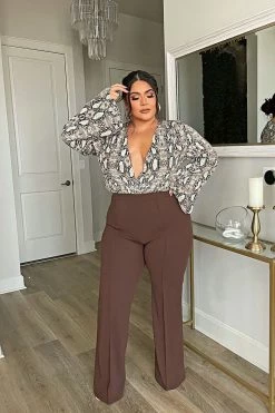 Fashion Nova Victoria High Waisted Dress Pants - Chocolate