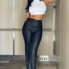 Fashion Nova Victoria High Waisted Dress Pants Faux Leather - Black