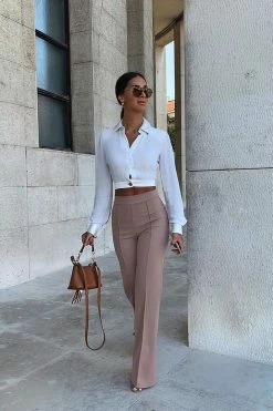 Fashion Nova Victoria High Waisted Dress Pants - Taupe