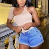 Fashion Nova What A Throwback Cheeky Stretch Denim Shorts - Medium Blue Wash