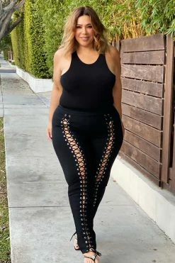 Fashion Nova X's And O's Lace Up Pants - Black